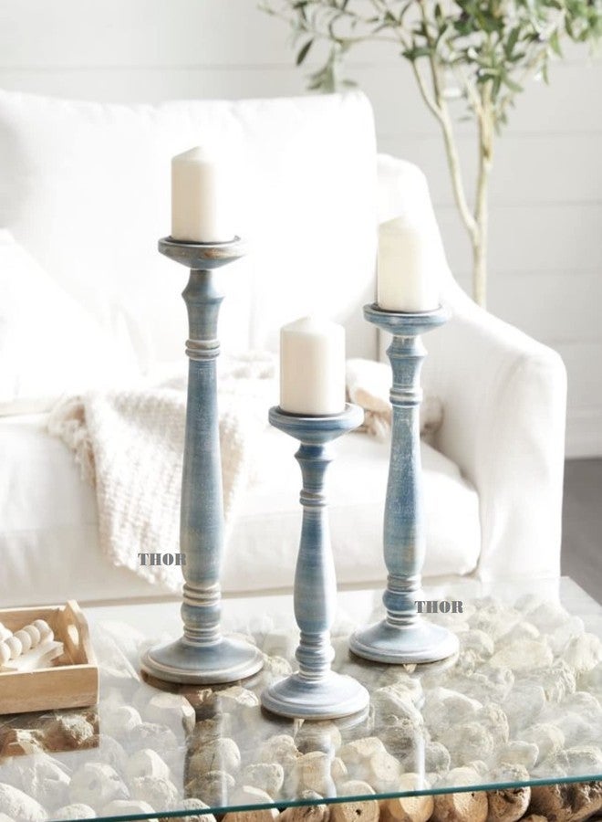 THOR INSTRUMENTS Vintage Farmhouse Candle Holder Stand Wooden, Candle Pillar Stand for Country Style, Reiki, Aromatherapy, Spa, Living Room, Sustaibalbe Wooden Home Table Décor - 12, 15, and 18 Inch - Image 1